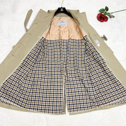Aquascutum Trench Coat Club Check Asian fit S US size XS Khaki Authentic