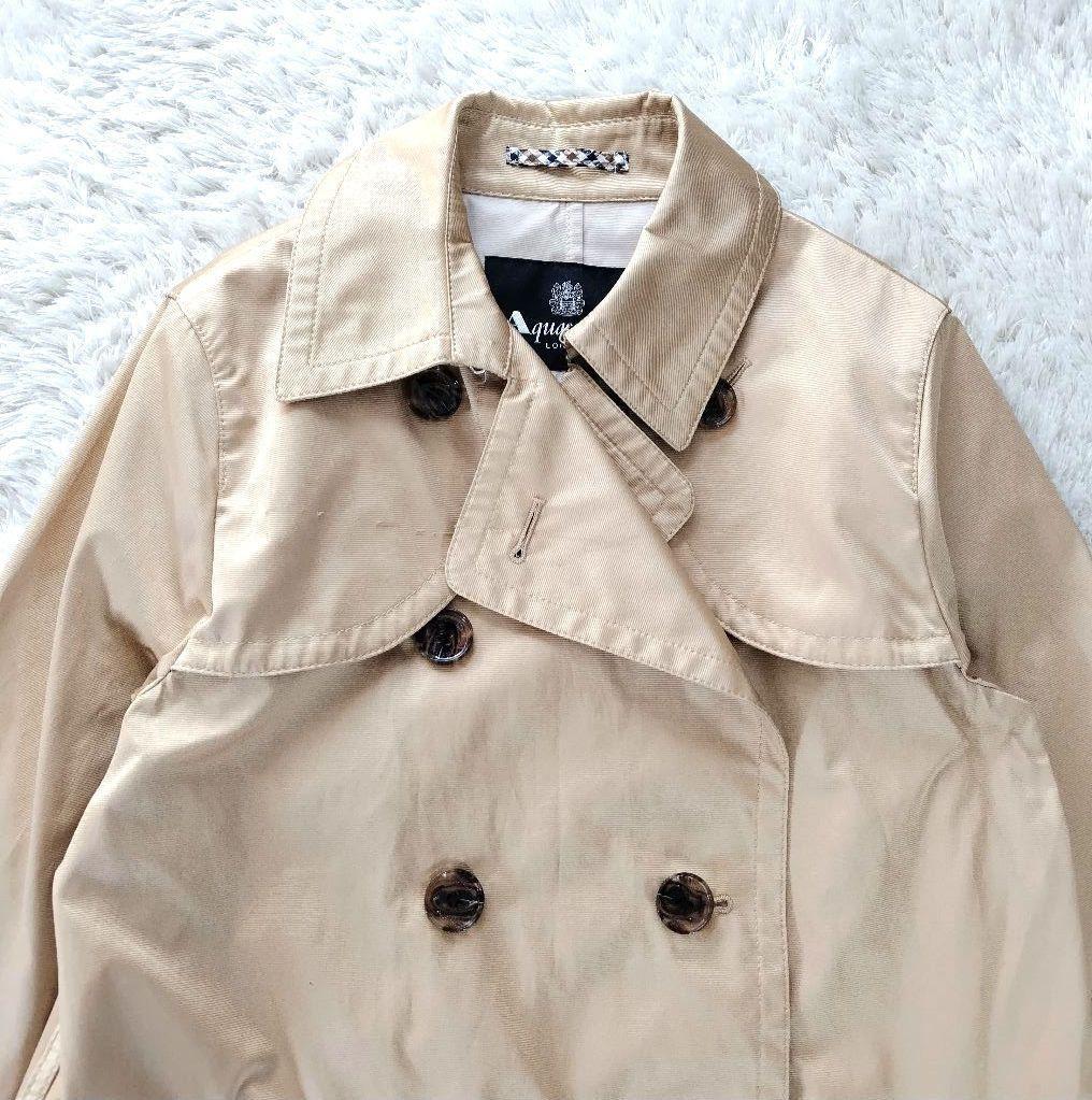 Aquascutum LONDON Trench Coat Club Check Asian fit M US size S Beige Authentic