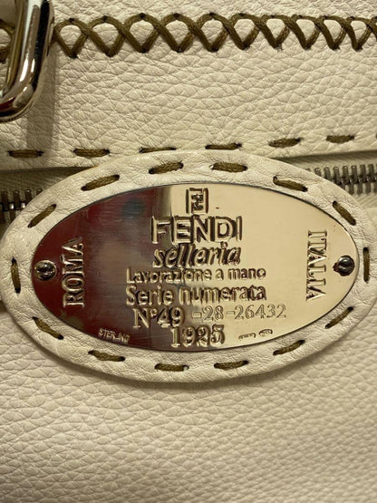 FENDI Hand Bag Tote Purse Selleria Leather White Authentic