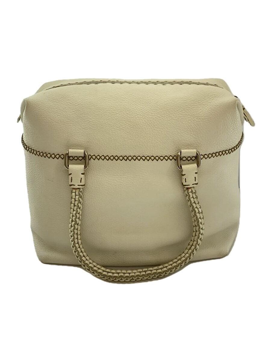 FENDI Hand Bag Tote Purse Selleria Leather White Authentic