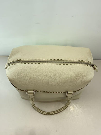FENDI Hand Bag Tote Purse Selleria Leather White Authentic
