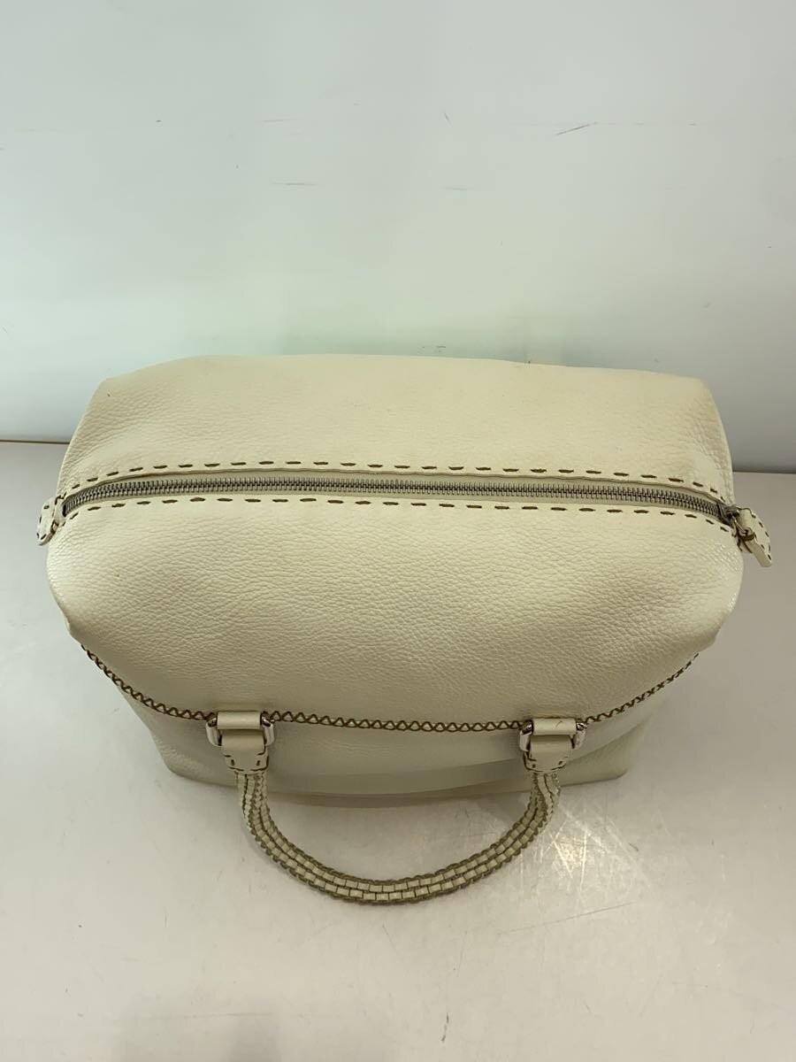 FENDI Hand Bag Tote Purse Selleria Leather White Authentic