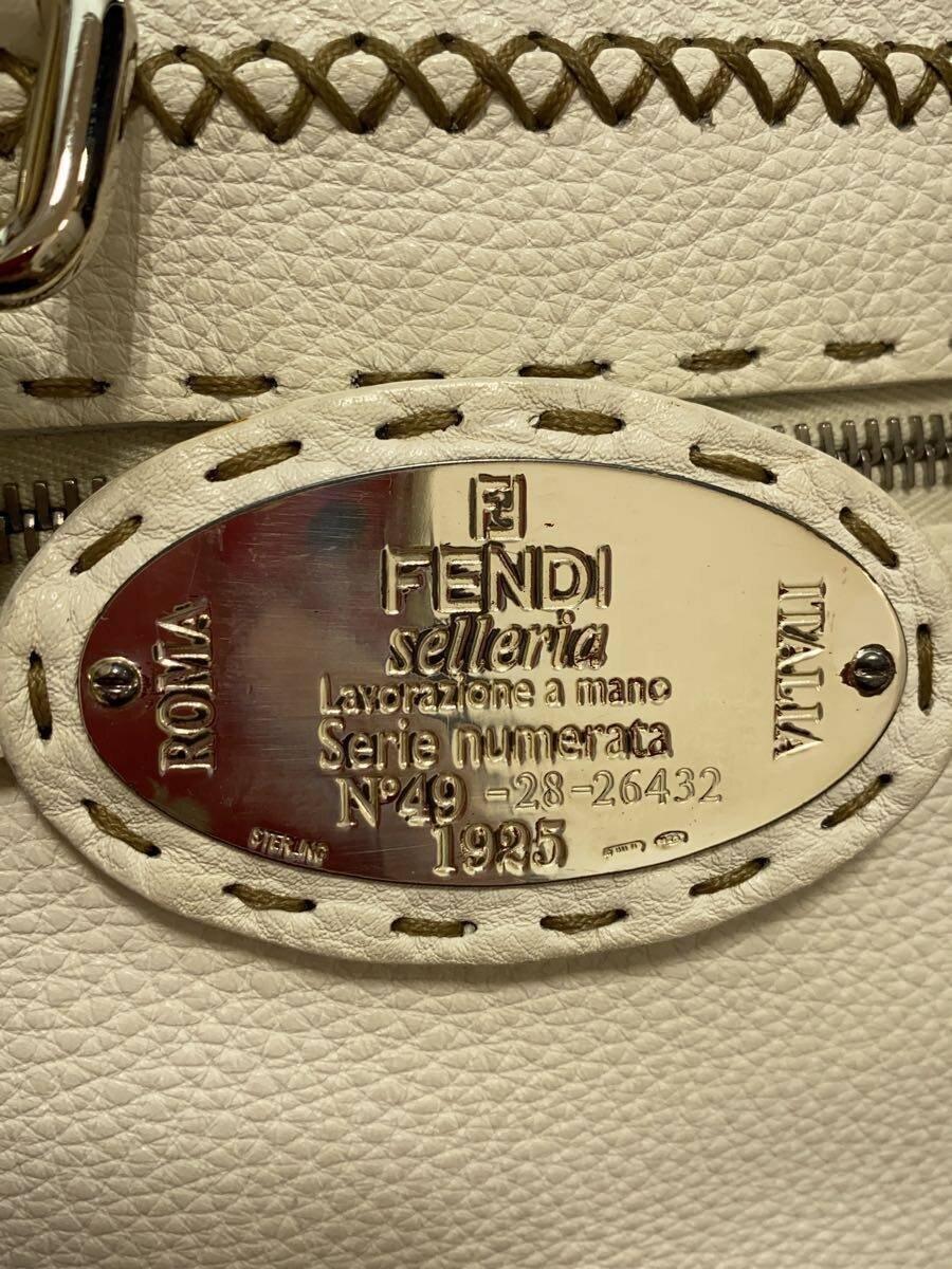 FENDI Hand Bag Tote Purse Selleria Leather White Authentic