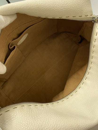 FENDI Hand Bag Tote Purse Selleria Leather White Authentic
