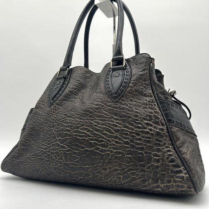 FENDI Hand Bag Tote Purse FF Leather Khaki Authentic