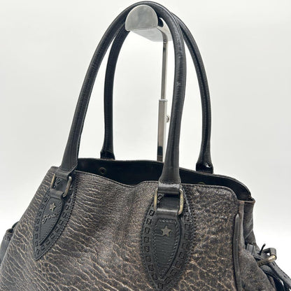 FENDI Hand Bag Tote Purse FF Leather Khaki Authentic