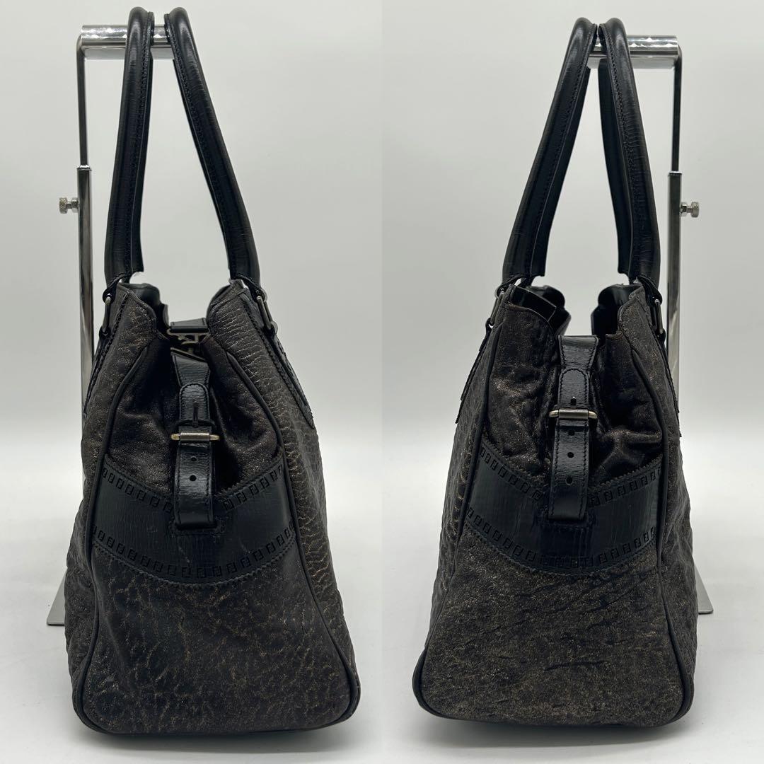 FENDI Hand Bag Tote Purse FF Leather Khaki Authentic