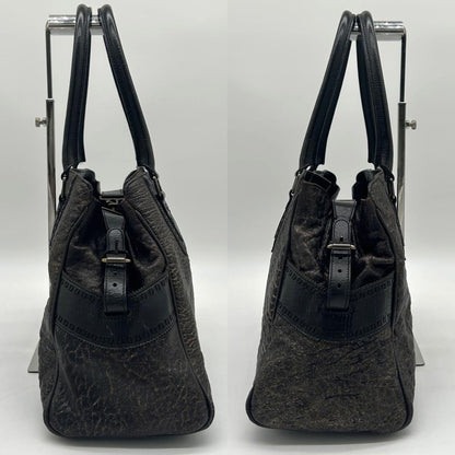 FENDI Hand Bag Tote Purse FF Leather Khaki Authentic