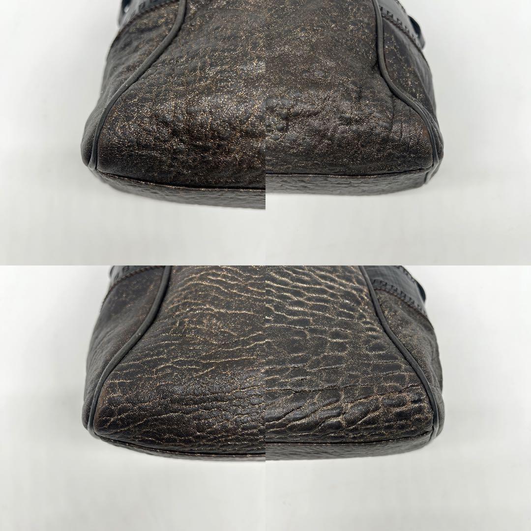 FENDI Hand Bag Tote Purse FF Leather Khaki Authentic