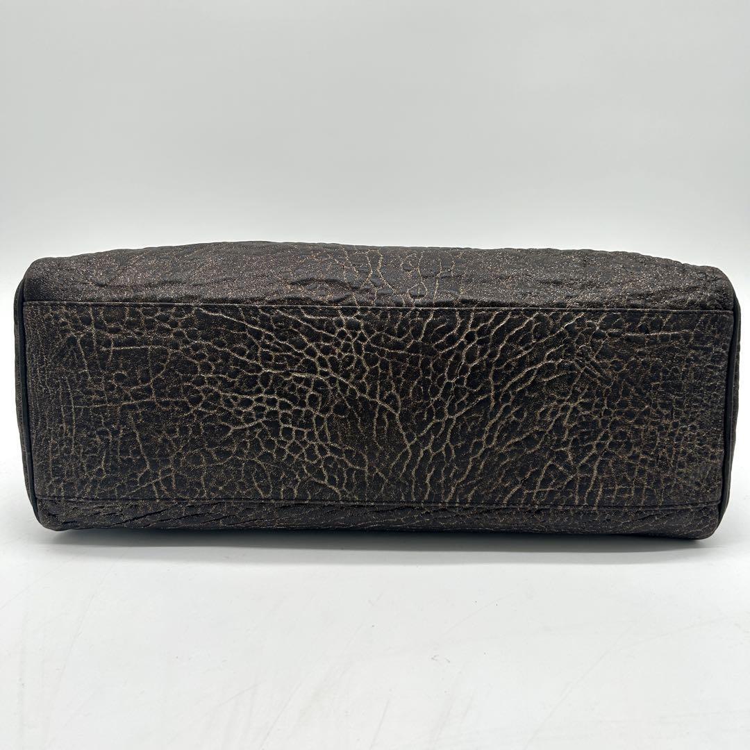 FENDI Hand Bag Tote Purse FF Leather Khaki Authentic