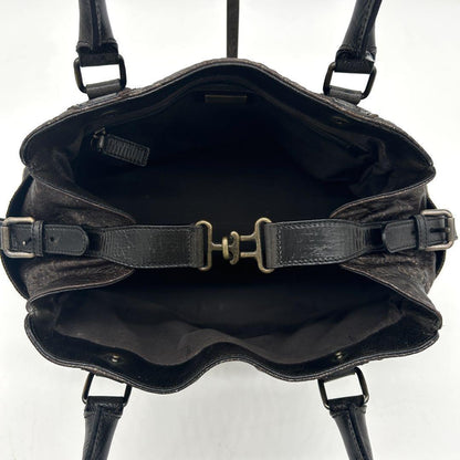 FENDI Hand Bag Tote Purse FF Leather Khaki Authentic