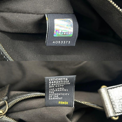 FENDI Hand Bag Tote Purse FF Leather Khaki Authentic