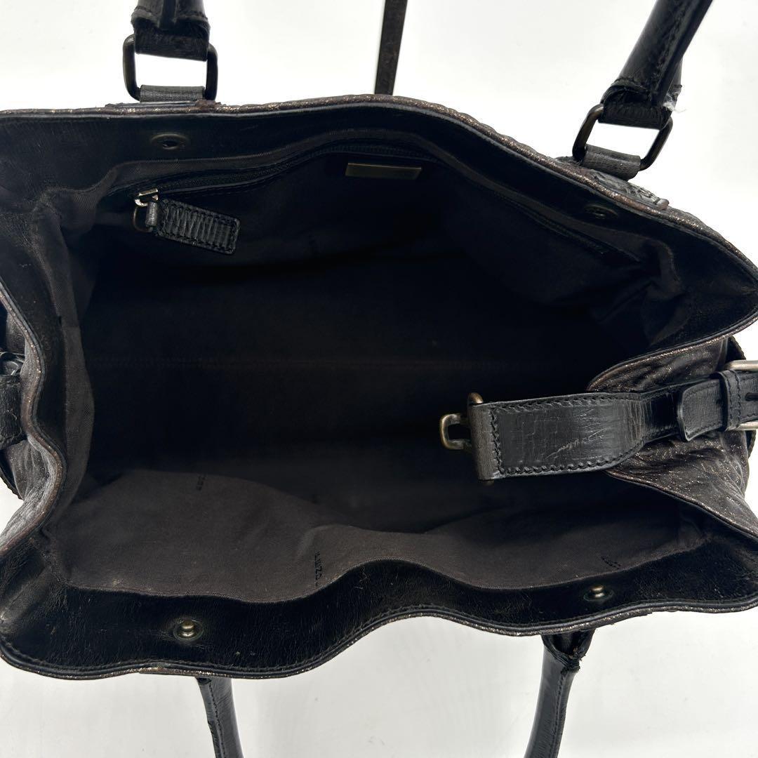 FENDI Hand Bag Tote Purse FF Leather Khaki Authentic