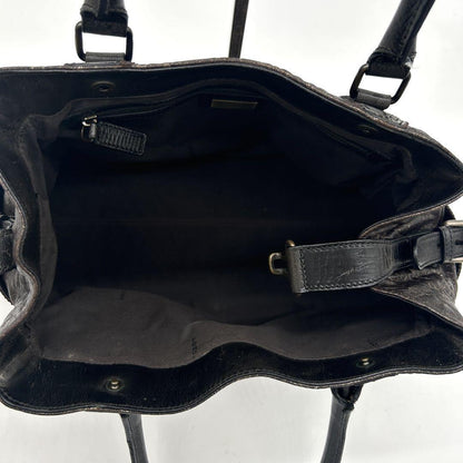 FENDI Hand Bag Tote Purse FF Leather Khaki Authentic