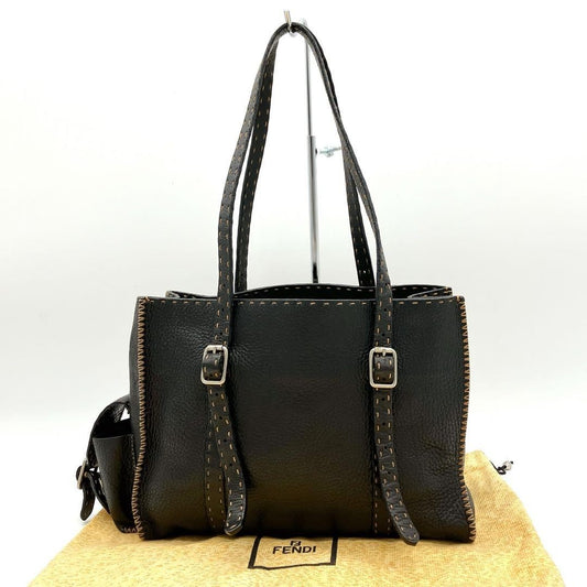FENDI Hand Bag Tote Purse Selleria Leather Black Authentic