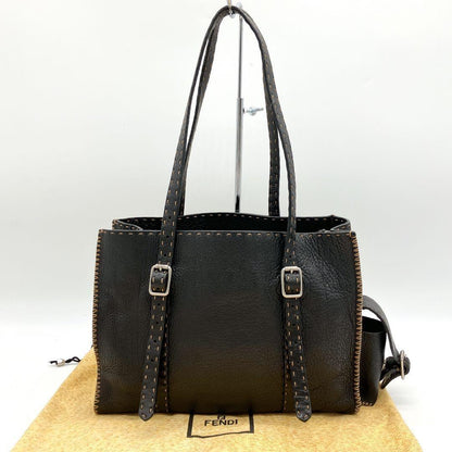 FENDI Hand Bag Tote Purse Selleria Leather Black Authentic