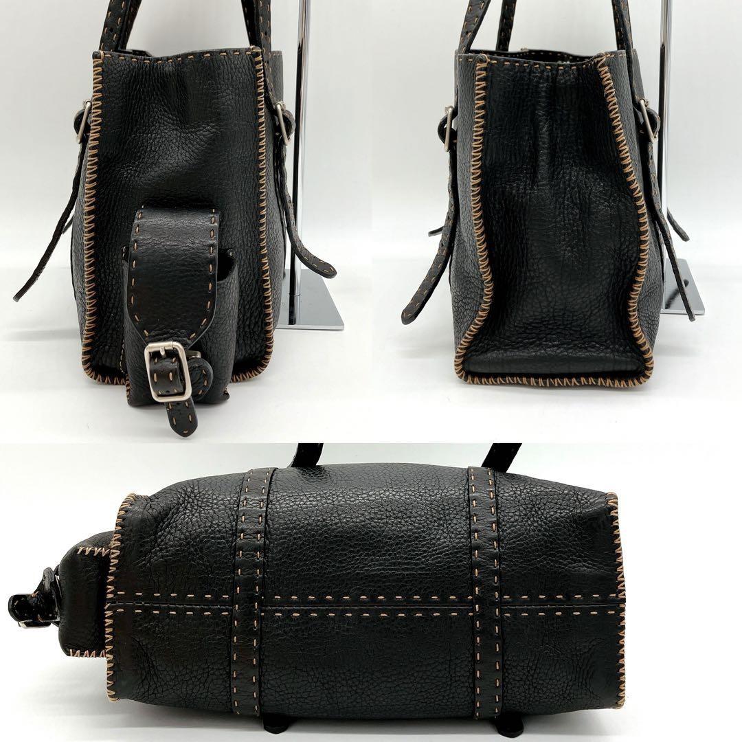 FENDI Hand Bag Tote Purse Selleria Leather Black Authentic