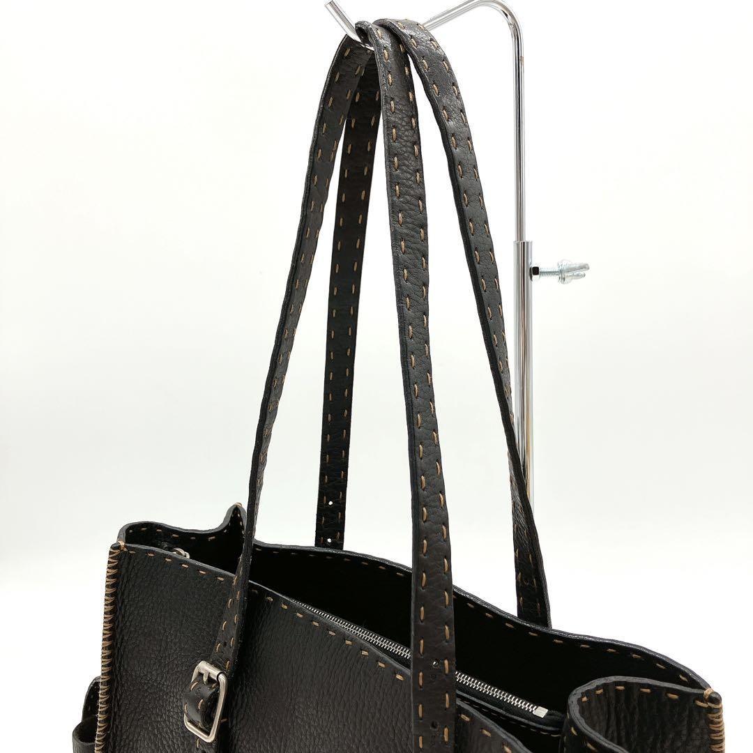 FENDI Hand Bag Tote Purse Selleria Leather Black Authentic