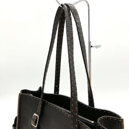 FENDI Hand Bag Tote Purse Selleria Leather Black Authentic