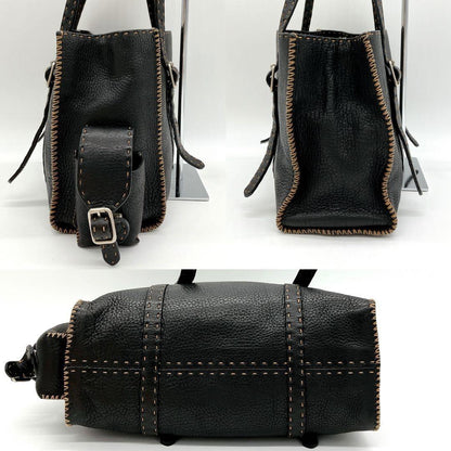 FENDI Hand Bag Tote Purse Selleria Leather Black Authentic