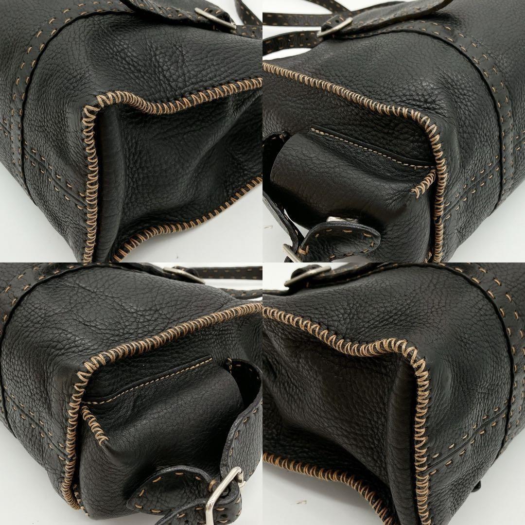 FENDI Hand Bag Tote Purse Selleria Leather Black Authentic