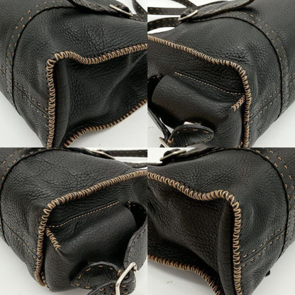 FENDI Hand Bag Tote Purse Selleria Leather Black Authentic