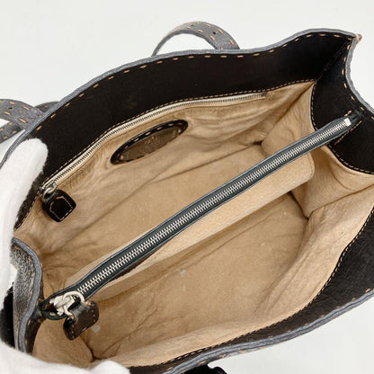 FENDI Hand Bag Tote Purse Selleria Leather Black Authentic
