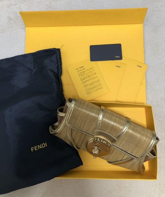 FENDI Clutch Party Bag Second Bag Gold Authentic