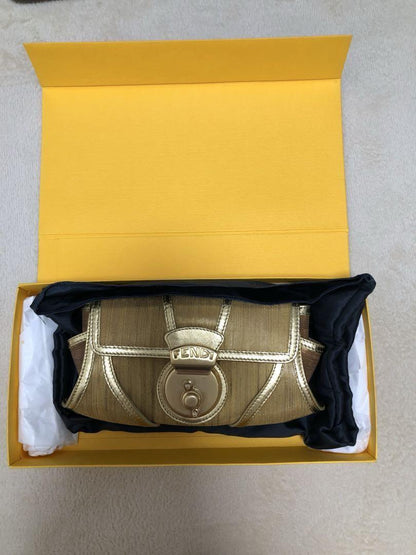 FENDI Clutch Party Bag Second Bag Gold Authentic