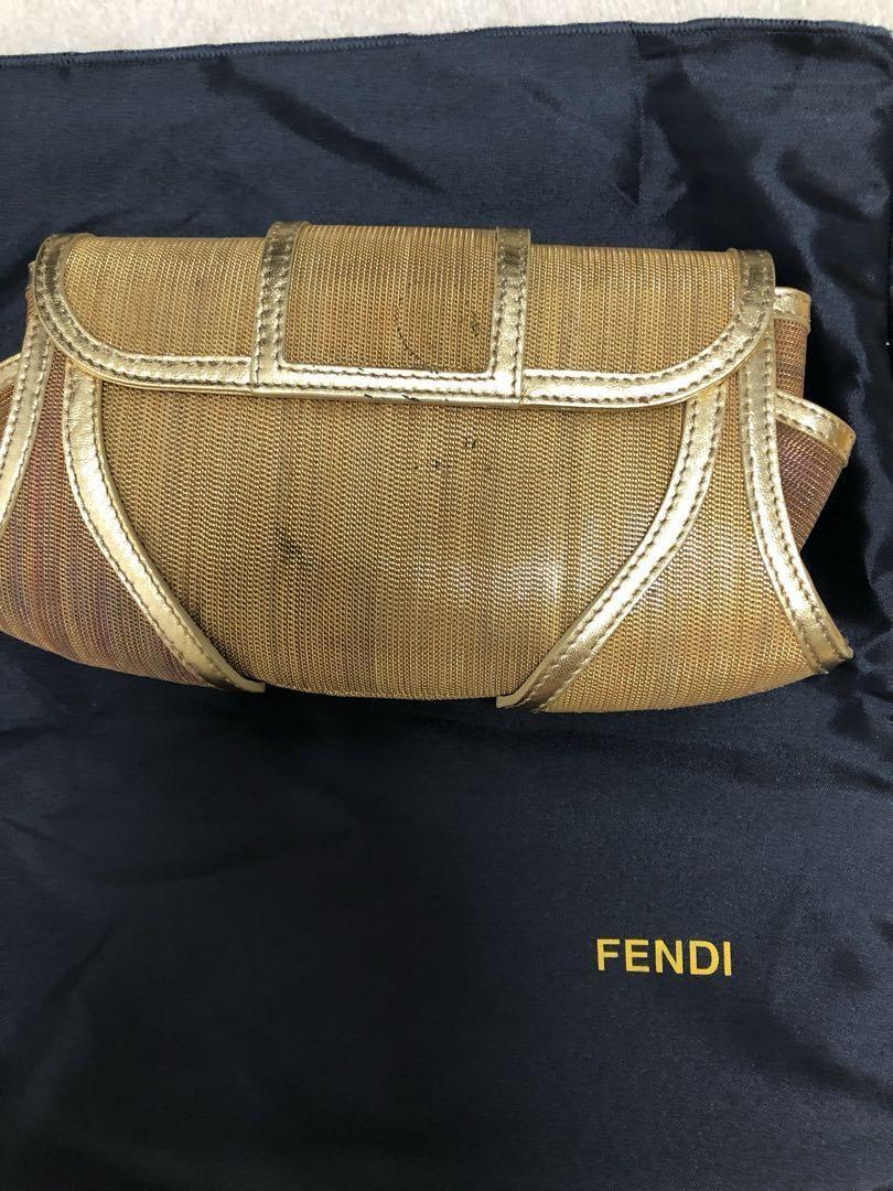 FENDI Clutch Party Bag Second Bag Gold Authentic