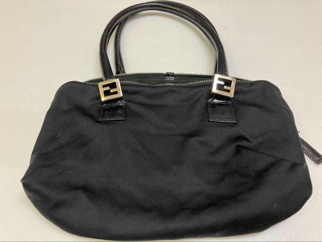 FENDI Hand Bag Tote Purse FF Black Authentic