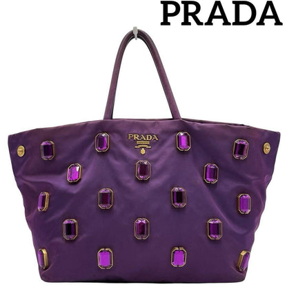 PRADA Hand Bag Tote Purse Nylon Purple Authentic