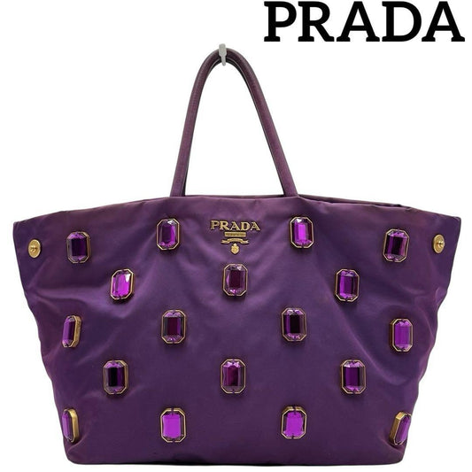PRADA Hand Bag Tote Purse Nylon Purple Authentic