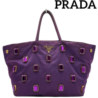 PRADA Hand Bag Tote Purse Nylon Purple Authentic