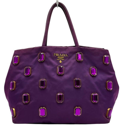 PRADA Hand Bag Tote Purse Nylon Purple Authentic