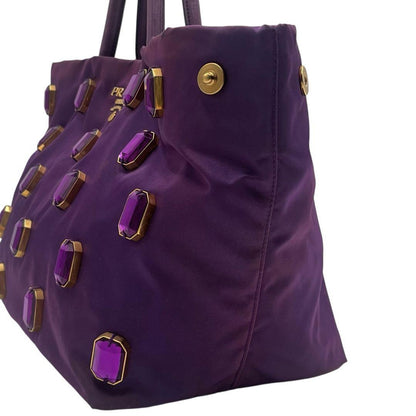 PRADA Hand Bag Tote Purse Nylon Purple Authentic