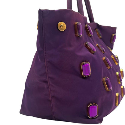PRADA Hand Bag Tote Purse Nylon Purple Authentic