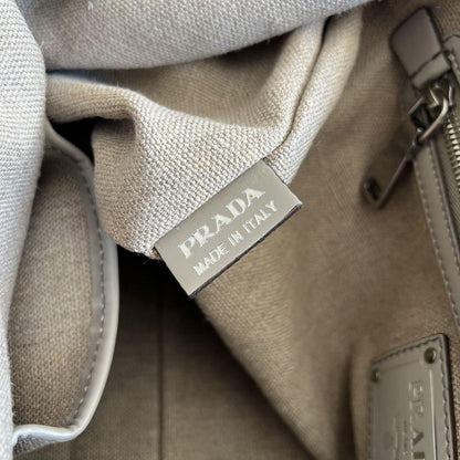 PRADA Hand Boston Bag Tote Purse Canvas Beige Off White Authentic