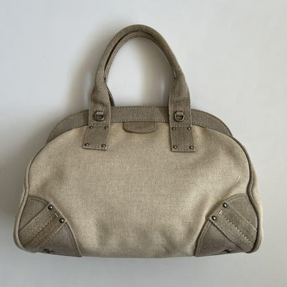 PRADA Hand Boston Bag Tote Purse Canvas Beige Off White Authentic