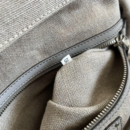 PRADA Hand Boston Bag Tote Purse Canvas Beige Off White Authentic