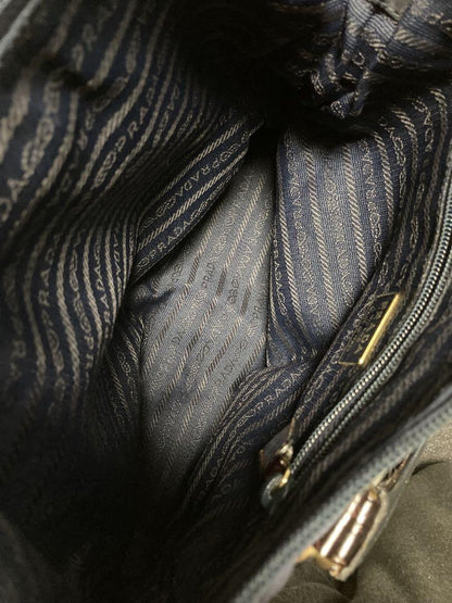 PRADA Hand Bag Tote Purse Logo Nylon Leather Navy Brown Authentic