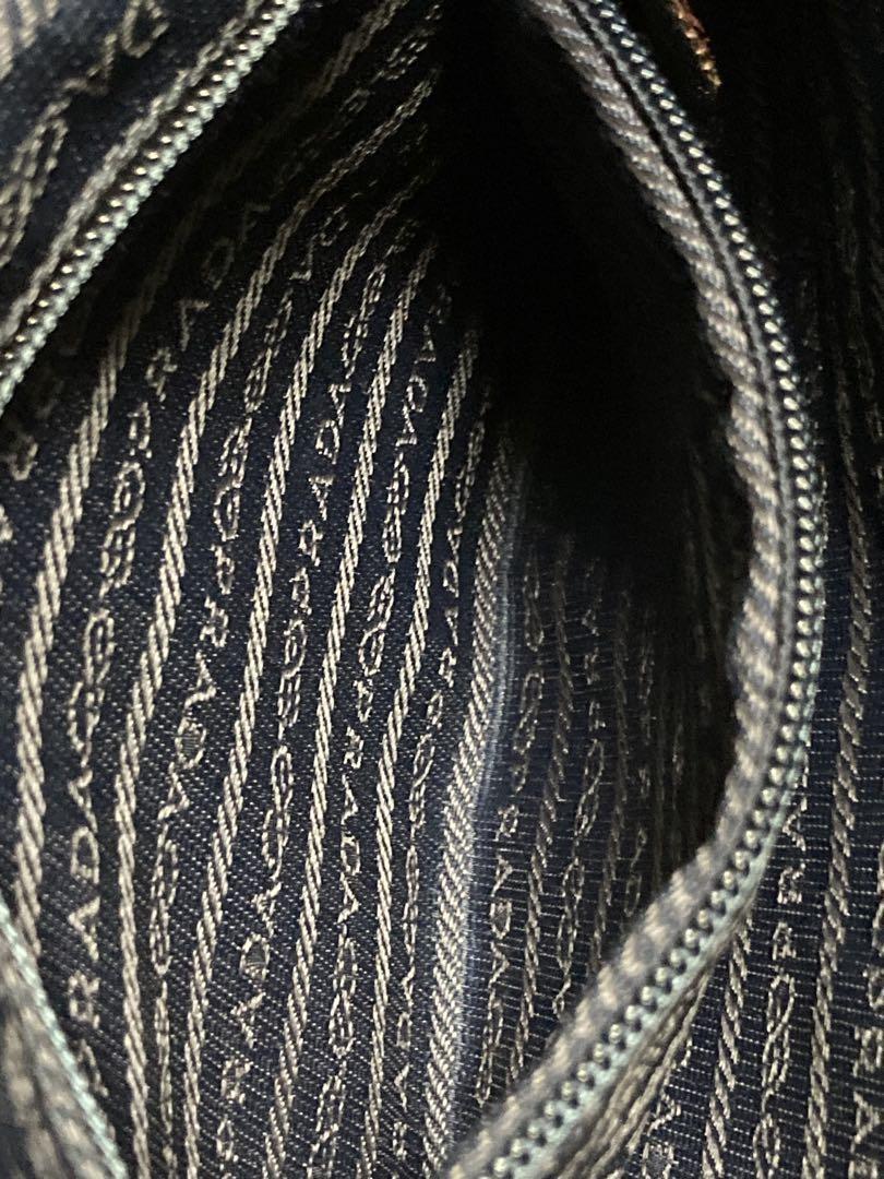 PRADA Hand Bag Tote Purse Logo Nylon Leather Navy Brown Authentic