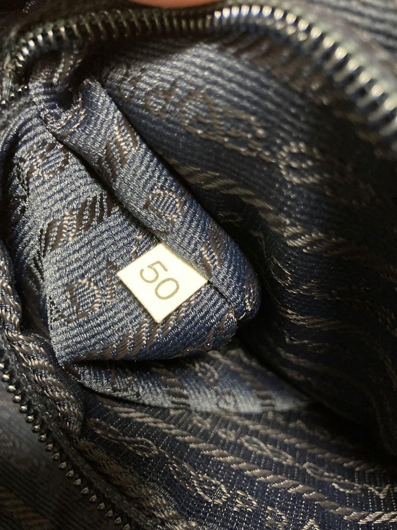 PRADA Hand Bag Tote Purse Logo Nylon Leather Navy Brown Authentic