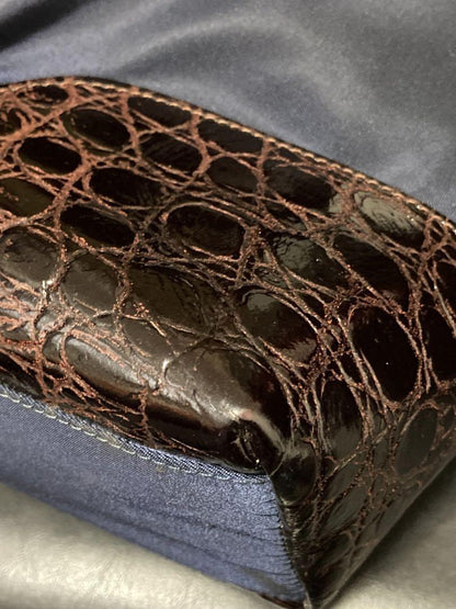 PRADA Hand Bag Tote Purse Logo Nylon Leather Navy Brown Authentic