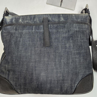 PRADA Shoulder Bag Purse Logo Denim Leather Authentic