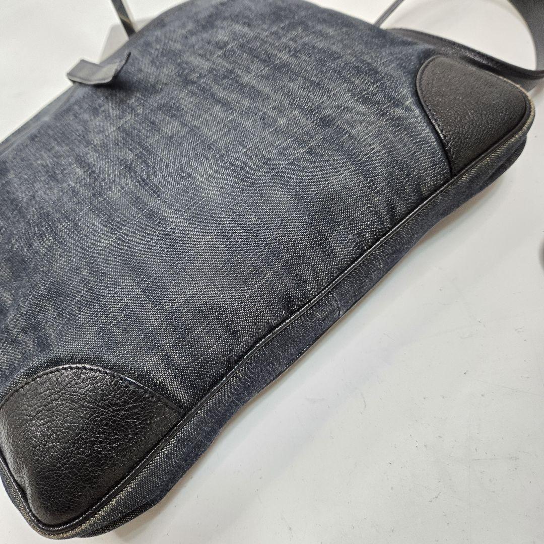 PRADA Shoulder Bag Purse Logo Denim Leather Authentic