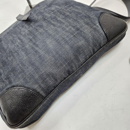 PRADA Shoulder Bag Purse Logo Denim Leather Authentic