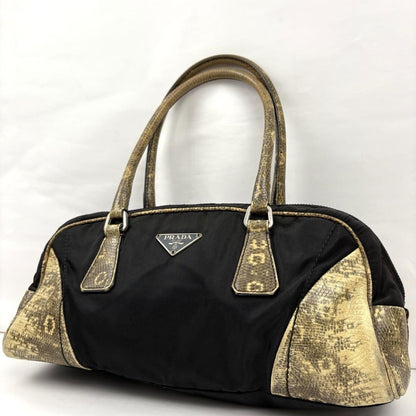 PRADA Hand Bag Tote Purse Logo Nylon Black Authentic