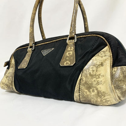 PRADA Hand Bag Tote Purse Logo Nylon Black Authentic