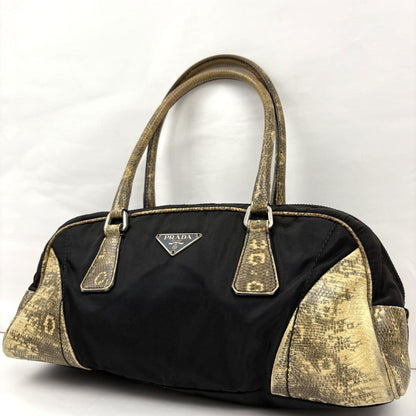 PRADA Hand Bag Tote Purse Logo Nylon Black Authentic